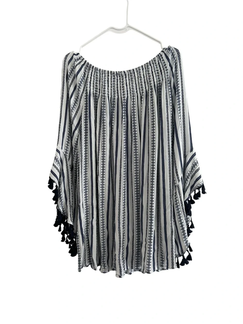 Studio West Apparel Striped Tassel Sleeve Blouse Top Blue White Women's XL - Picture 3 of 3